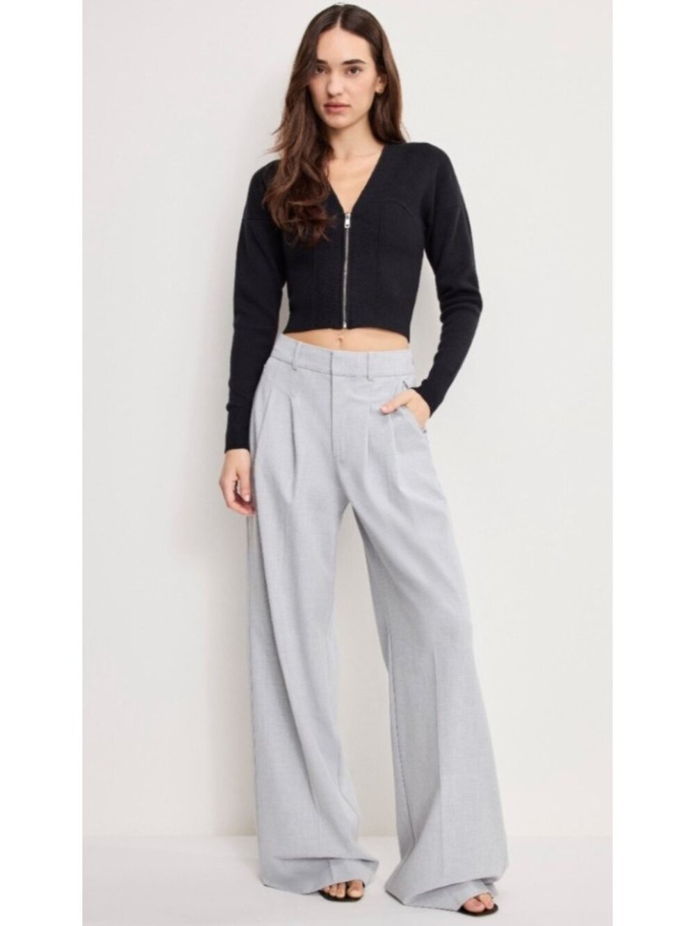 NEW Good American Essential Wide-Leg Suiting Pants Grey High-Rise 16 Business
